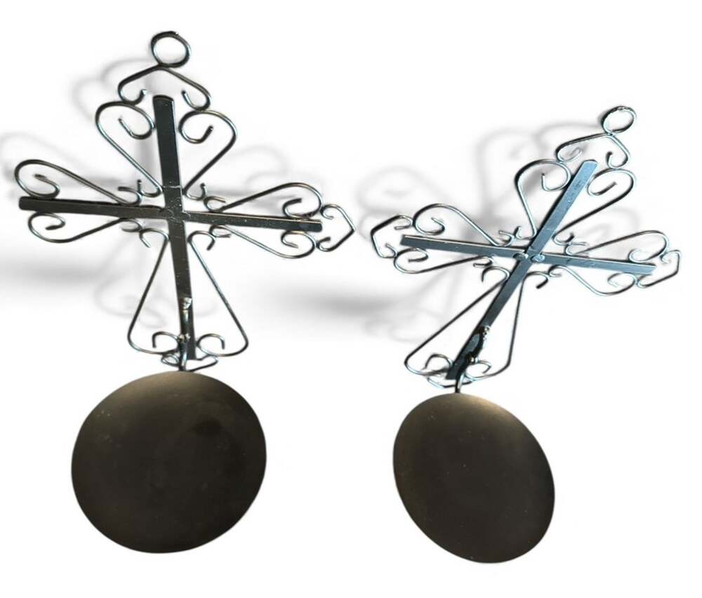2 Black Iron Cross Wall Hanging Candle Holders Foldable